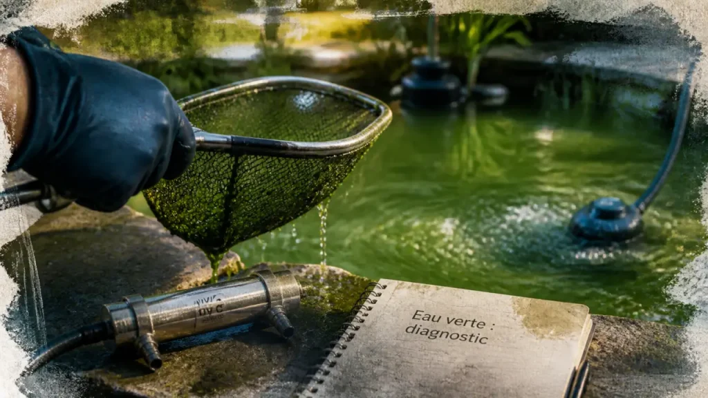 Eau bassin verte trouble : UV-C, vase et nutriments