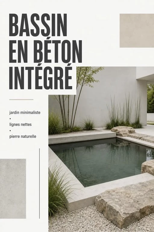 Bassin beton moderne intégré dans un aménagement paysager de jardin