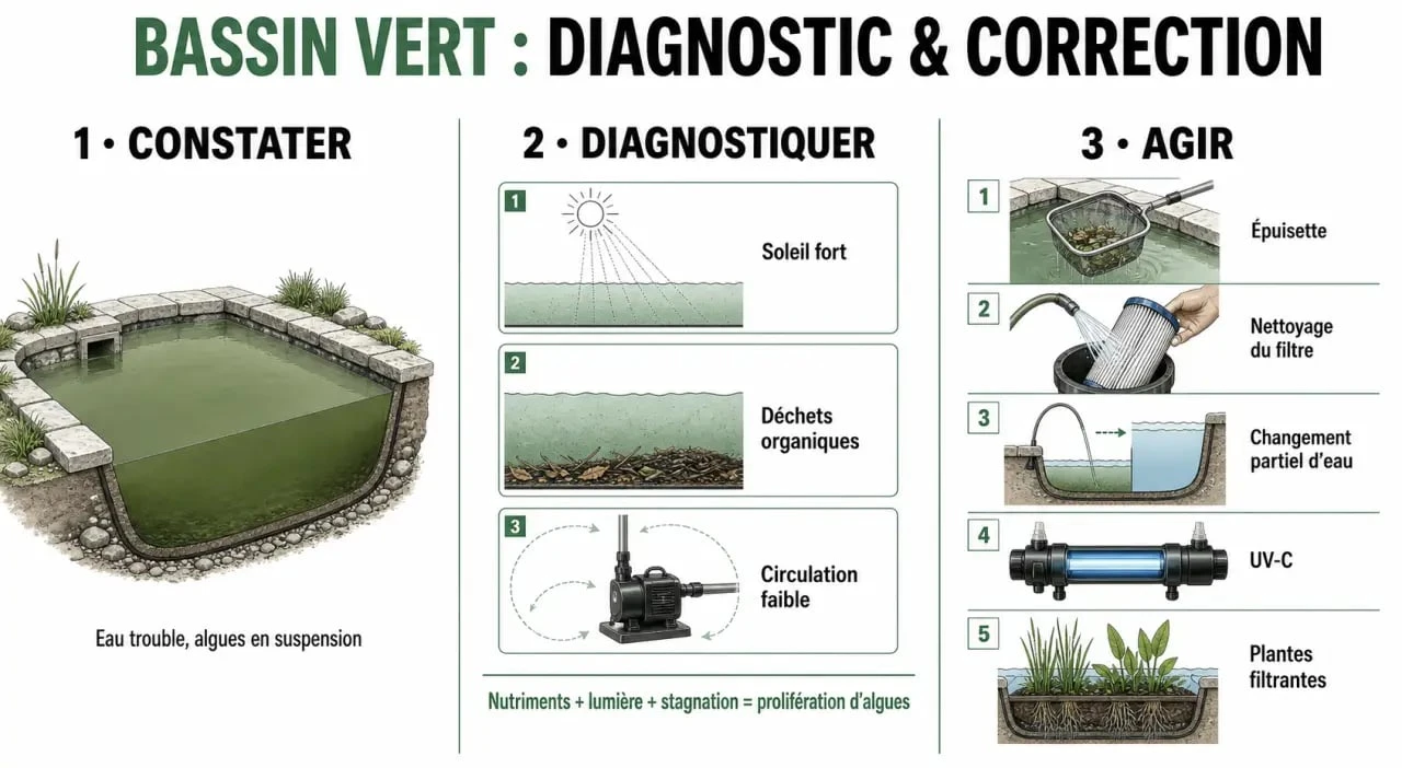 eau bassin verte : diagnostic et actions pour clarifier un bassin de jardin