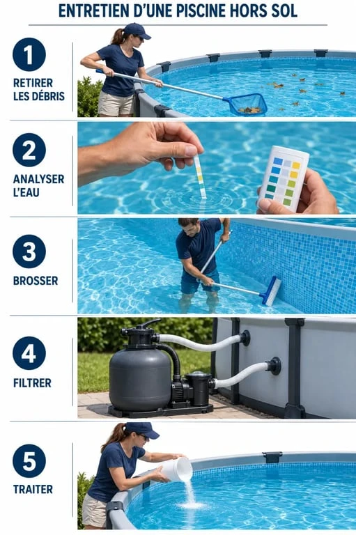 Étapes clés de l’entretien d’une piscine hors sol pour garder une eau claire